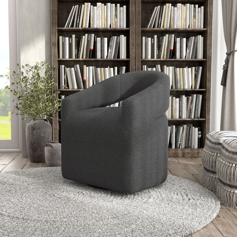 Celeste Modern Boucle Round Barrel Chair Open Back and Curved Arm, Swivel Armchair by Furniture of America