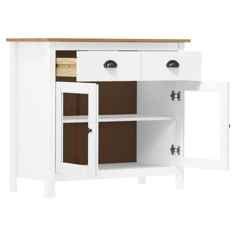 vidaXL Sideboard White and honey brown Solid pine wood Medium Sideboard - 15.7 x 35.4 x 31.5 in