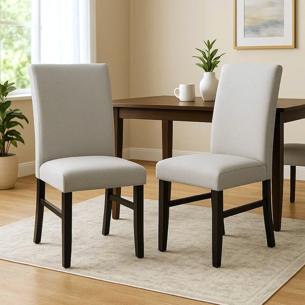 Riac Set of 2 Side Dining Chairs, Black Wood, Dove Gray Fabric Seat