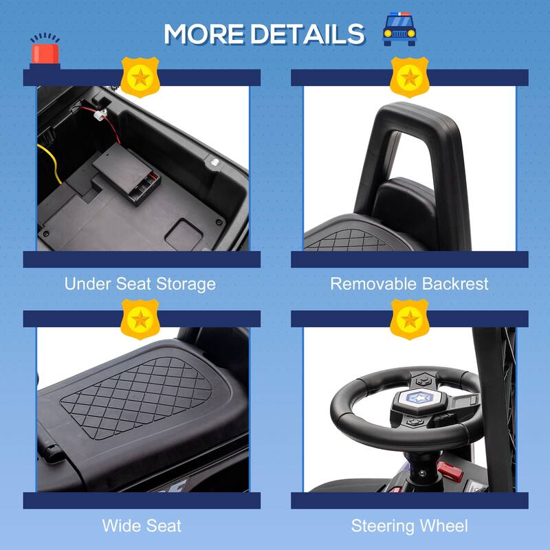 Kids Push Ride-On Car with Working PA System & Horn, Police Truck Style with Under-Seat Storage, 18 Months to 5 Years