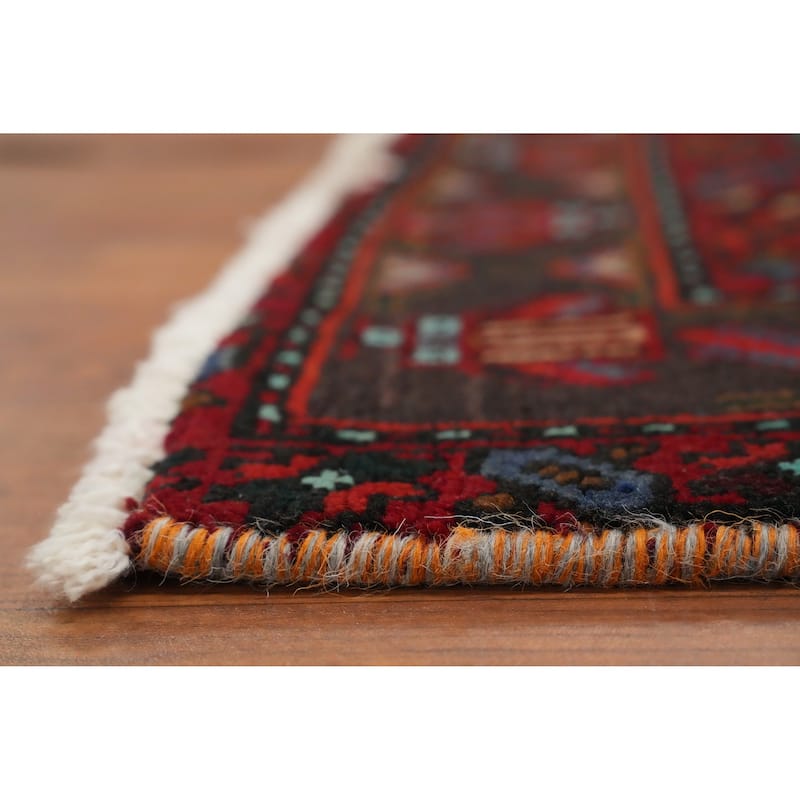 Hand Knotted Oriental 100% Wool Carpet Traditional Tribal Red Heriz Runner Rug - 11' 1'' X 3' 4''
