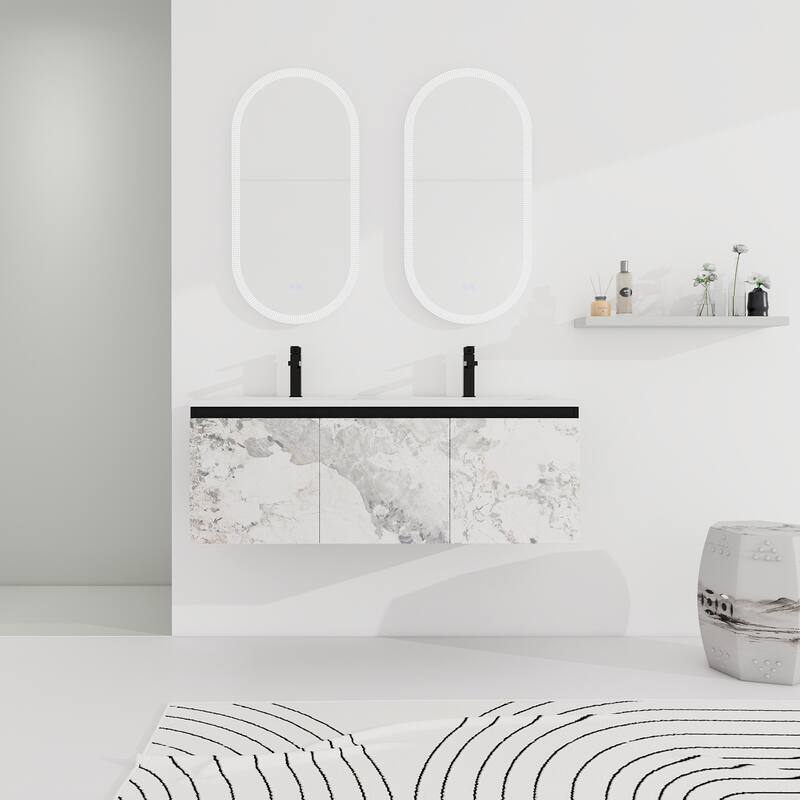 Plywood Wall Mounting Bathroom Vanity Set in Black with Integrated Ceramic Sink - 48" x 18" x 17" - Painted - Black