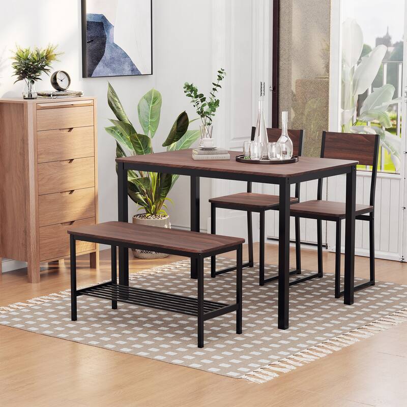 Modern 4-Piece Dining Set with Storage Rack