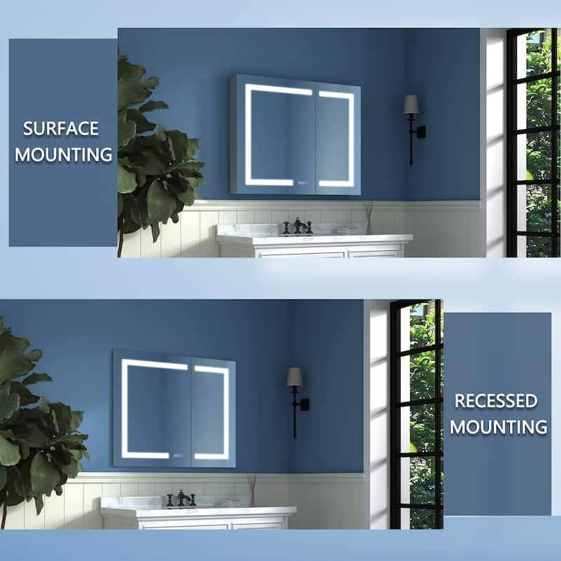 ExBrite LED Lighted Bathroom Medicine Cabinet with Mirror,Recessed or Surface Mount, Defog