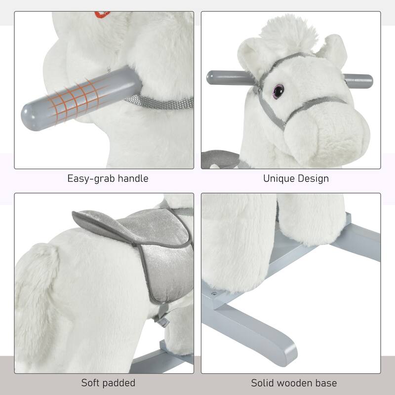 Plush Rocking Horse for Toddlers with Authentic Sounds, Soft Body, Lightweight Metal Frame, 66 lbs Capacity