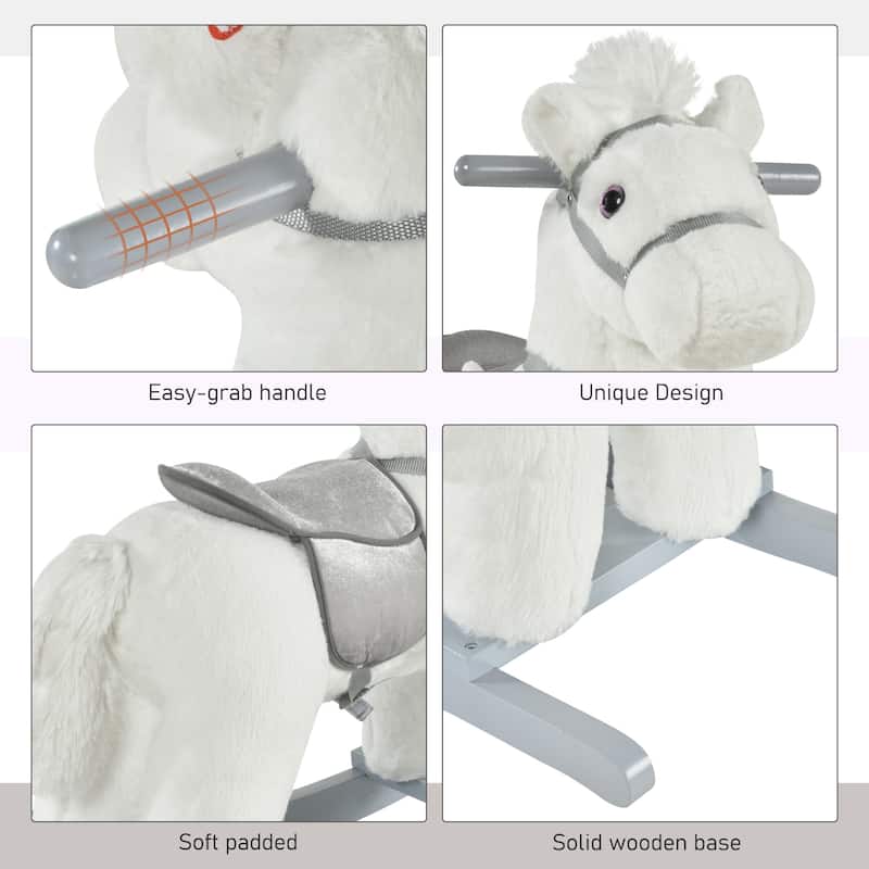 Plush Rocking Horse with Bonus Bear Toy and Sound for Toddlers Wooden Base - 25.5" L x 10.25" W x 21.75" H