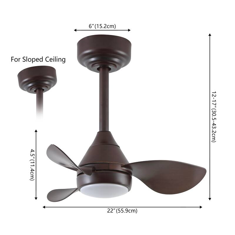 22" Smart LED Ceiling Fan, 6-Speed, Dimmable, App & Remote Control