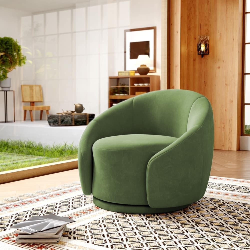 Boucle Barrel Chair Upholstered 360°Swivel Armchair
