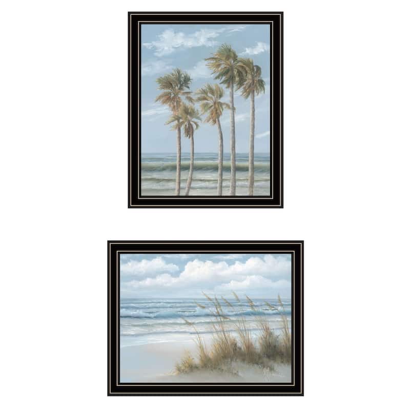 Trendy Decor 4U "Winds of the ocean blowing the Palm Trees and Sea Oats" Printed Framed Wall Art by Georgia Janisse - Multi - 14 x 18