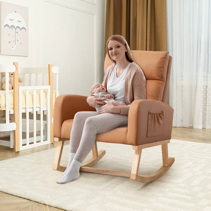 HOMYKA 28" Wide Rocking Chair for Nursery with Solid Wood Leg