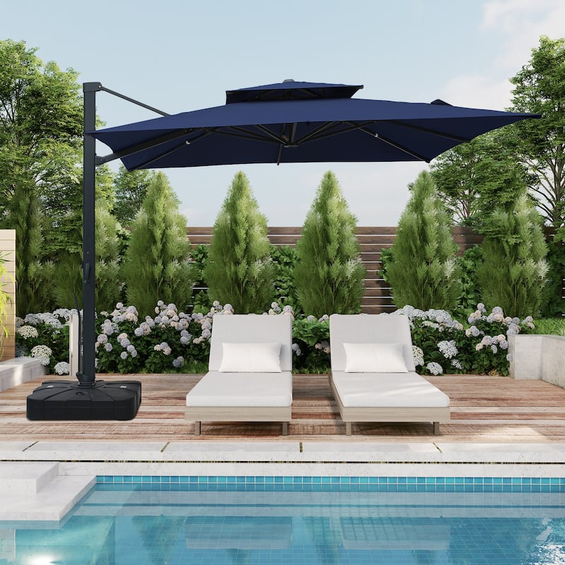 10ft Aluminum Square Double Top Cantilever Market Umbrella with Base