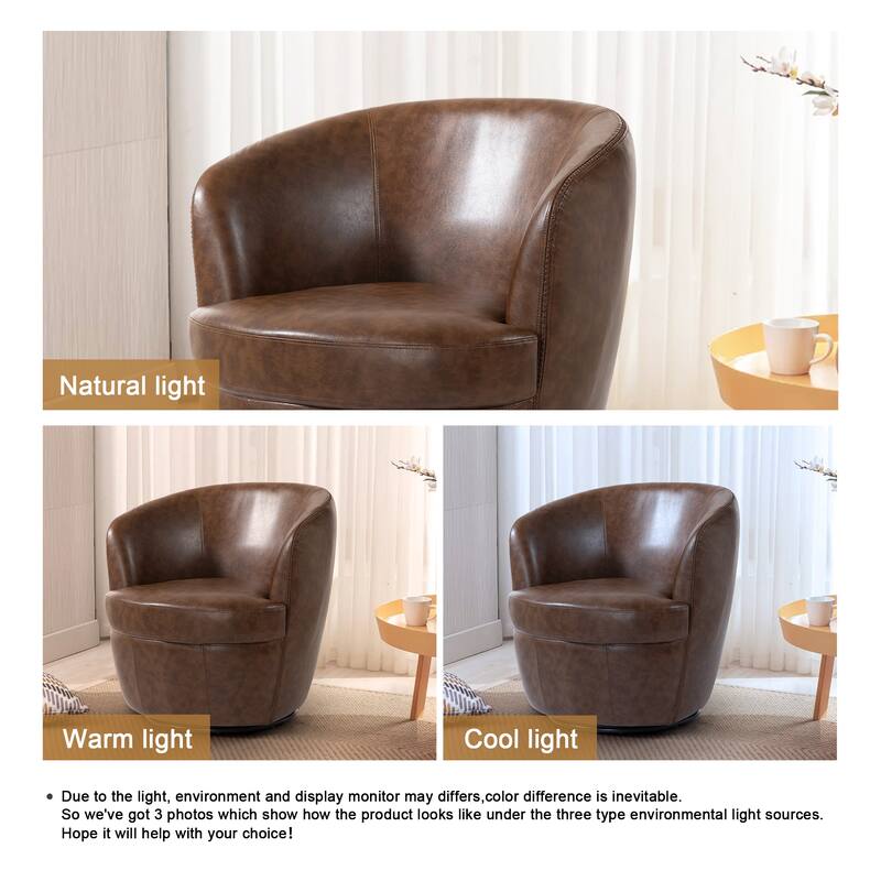 32" Wide PU Leather Swivel Barrel Chair with Metal Base