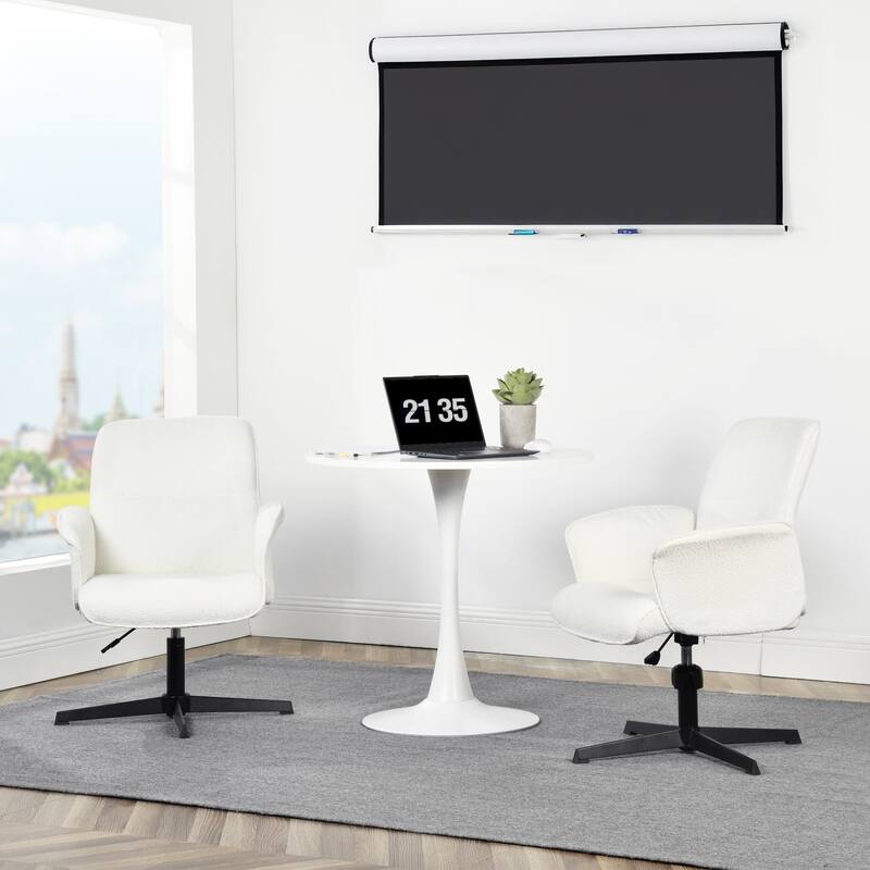 Homy Casa 3-Piece Round Table and Swivel Chair Set - White Tulip Table with 2 Office Chairs - White - Beige