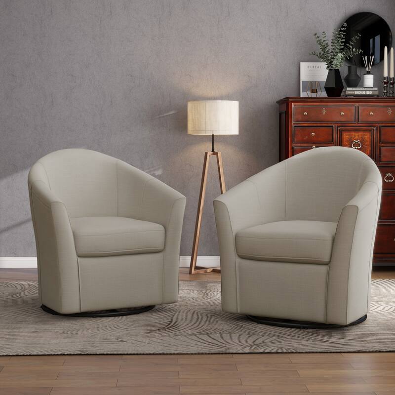 Set of 2 Modern Upholstered Swivel Barrel Chair Living Room Accent Chair - Brown