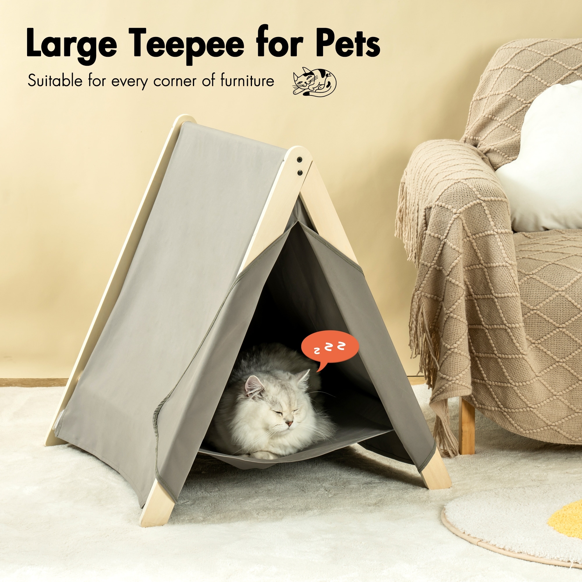 Wooden Cat House Pet Tent
