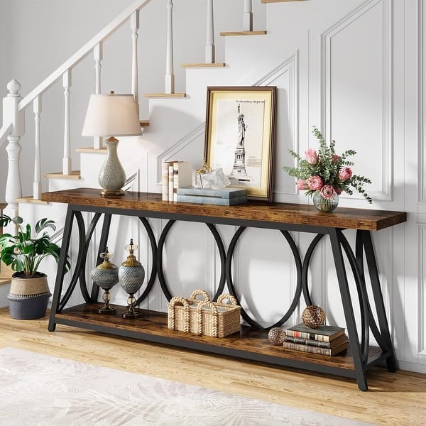 slide 2 of 23, 70.9" Extra Long Accent Console Table Brown