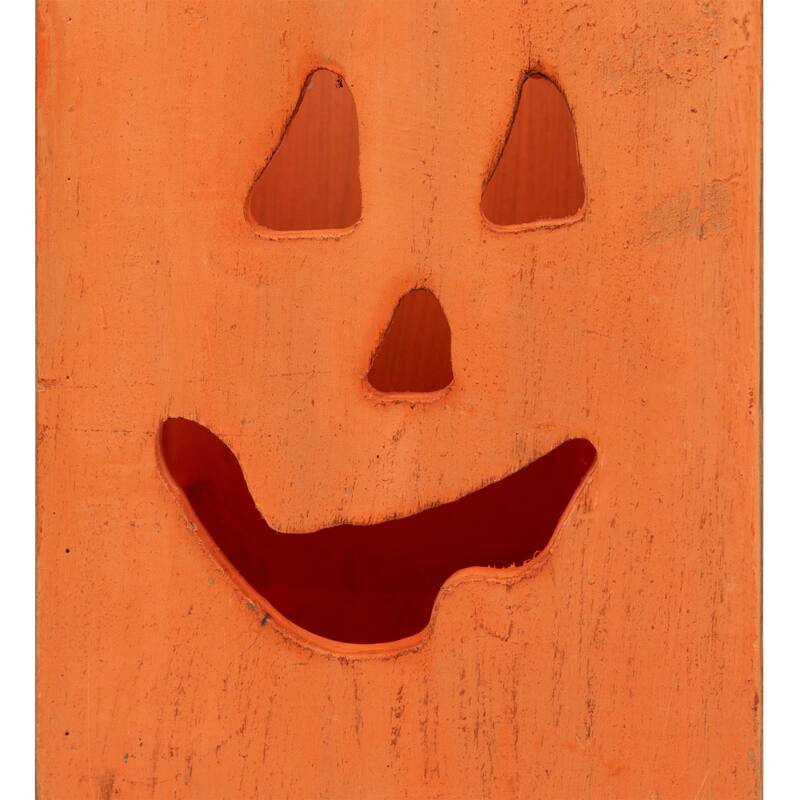 Large Orange Wood Jack O Lantern Halloween Candle Lantern - 8"