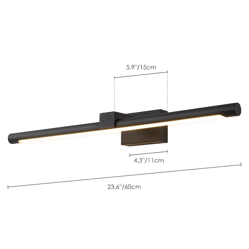1-light 23.6 in. Modern Linear Cylinder Strip Wall Sconce Dimmable Tube Integrated LED Bathroom Vanity Light