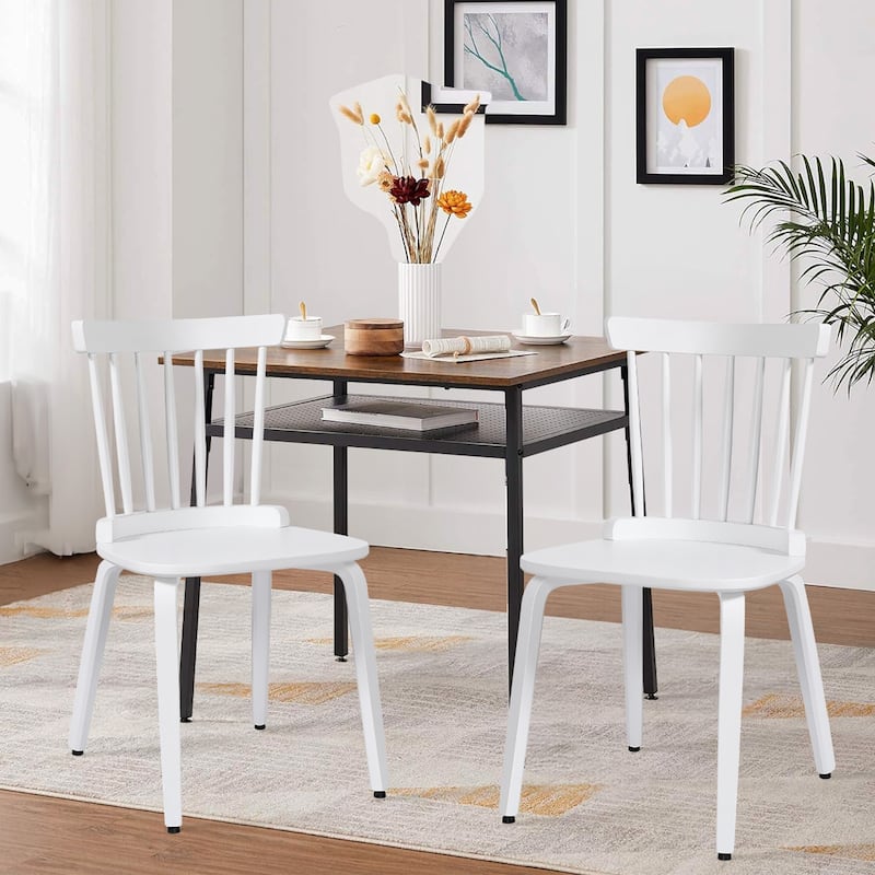 Solid Wood Spindle Back Windsor Dining Chairs, Set of 2 - 17.44" (W) x 19.7" (D) x 33.1" (H) - Set of 2 - White