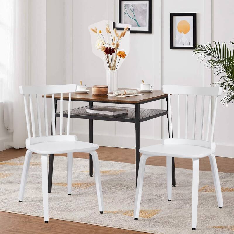 Solid Wood Slat Back Windsor Dining Chairs, Set of 2/4 - Set of 2 - White