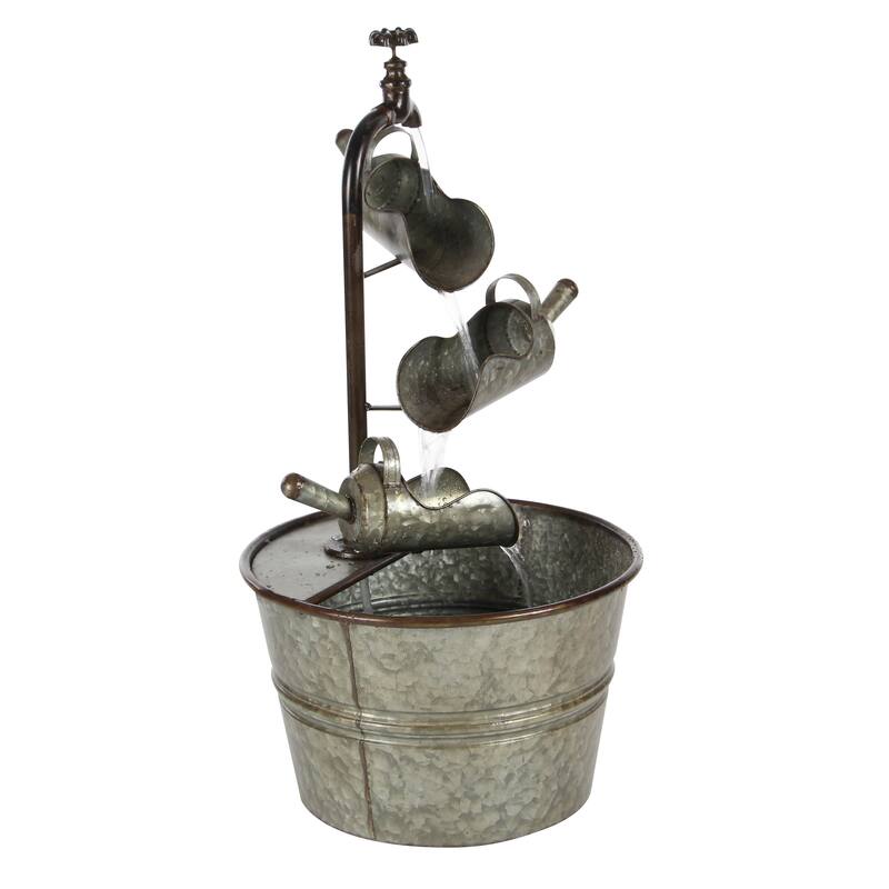 Gray Metal Fountain with Watering Cans