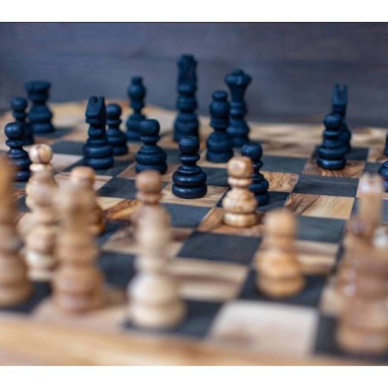 Large Olive Wood Chess Board with Storage Drawers