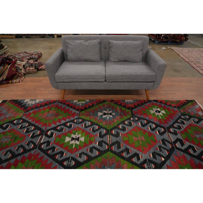 Hand Woven Oriental 100% Wool Carpet Southwestern Tribal Multi-Colored Kilim Area Rug - 10' 4'' X 5' 3''
