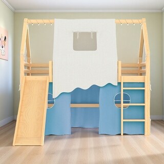 Twin Size Solid Wood House Loft Bed with Sills, Tent & Lights, Ladder ...