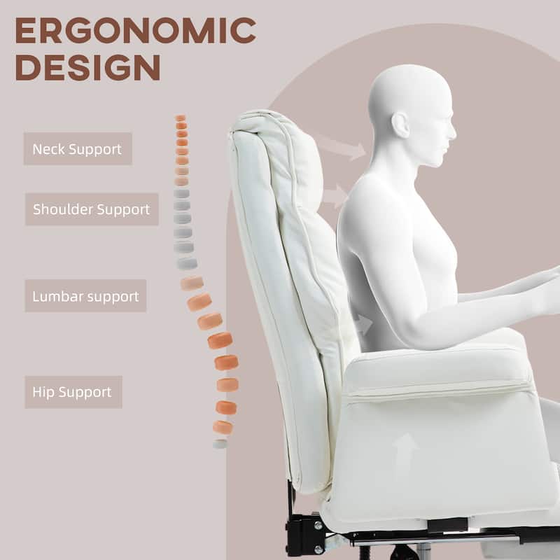 Ergonomic Reclining Office Chair with PU Leather Upholstery, Footrest, and 360° Swivel Wheels for Work or Home Use