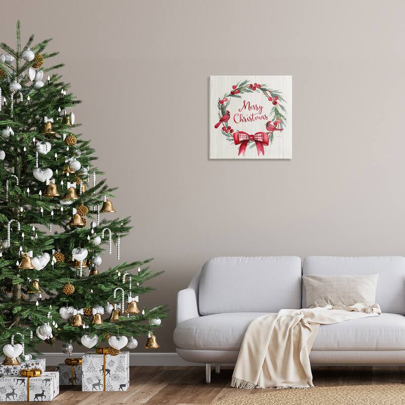 Stupell Merry Christmas Holly Wreath Canvas Wall Art Design By Kristen Brockmon