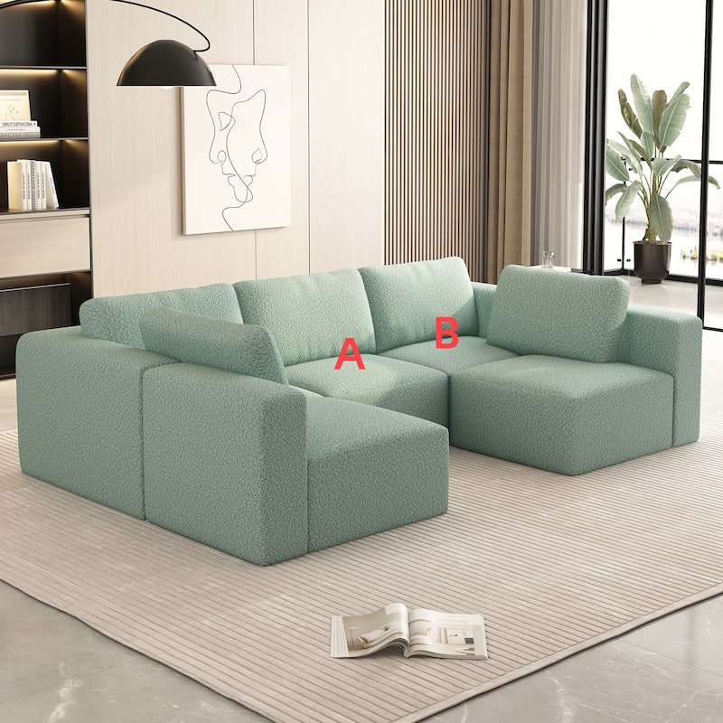 104"x71" Modular Sectional Sofa Sleeper, Chaise, Ottoman, U-Shaped - Light Green