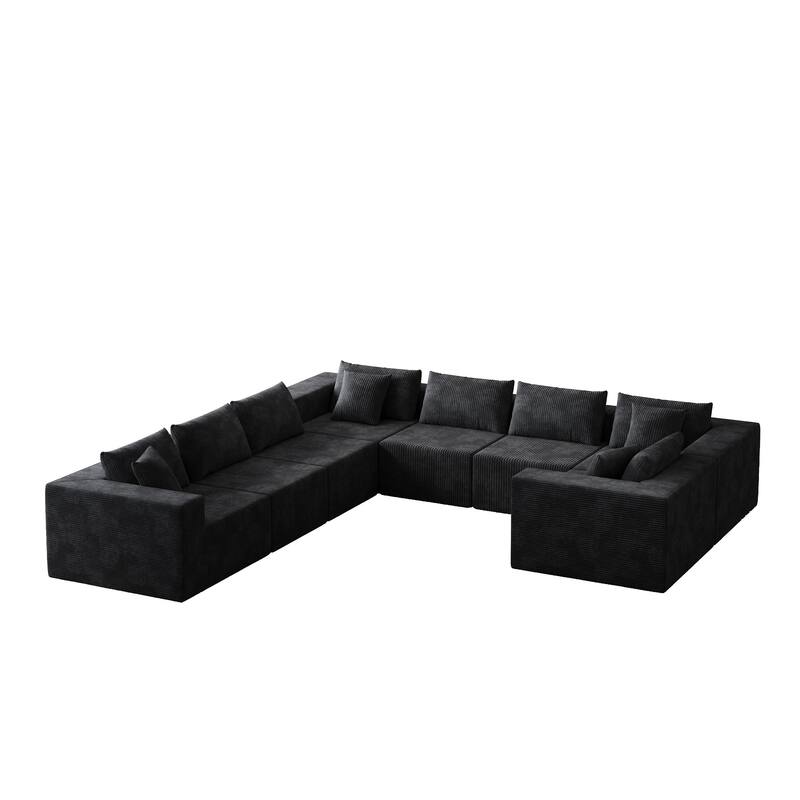 Modern Modular L Shaped Sectional Sofa with Corduroy Upholstery for Living Rooms or Apartments, No-Assembly