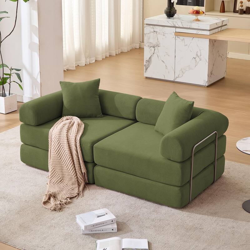 Convertible Sofa Bed Expandable Floor Sofa with Iron Frame, Loveseat Sofa Sleeper Sofa for Living Room
