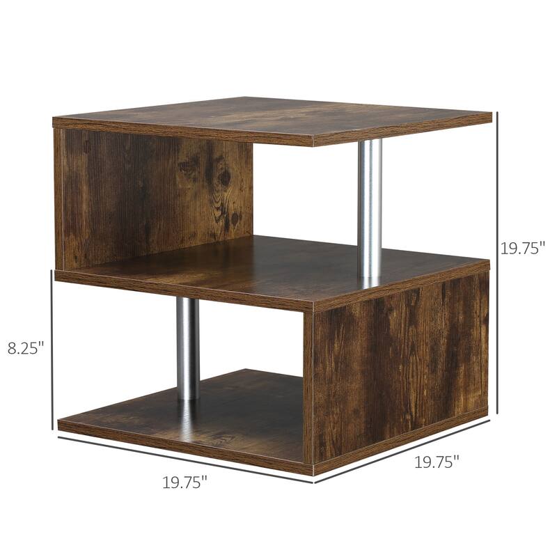 HOMCOM 20" Chic Designer S-Shaped Multi-Level Accent End Table Shelf with Steel Poles, White