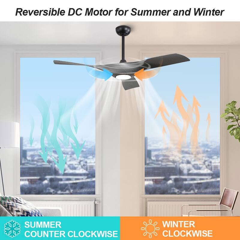 WINGBO 52" Ceiling Fan with Lights and Remote Noiseless Reversible DC Motor - N/A