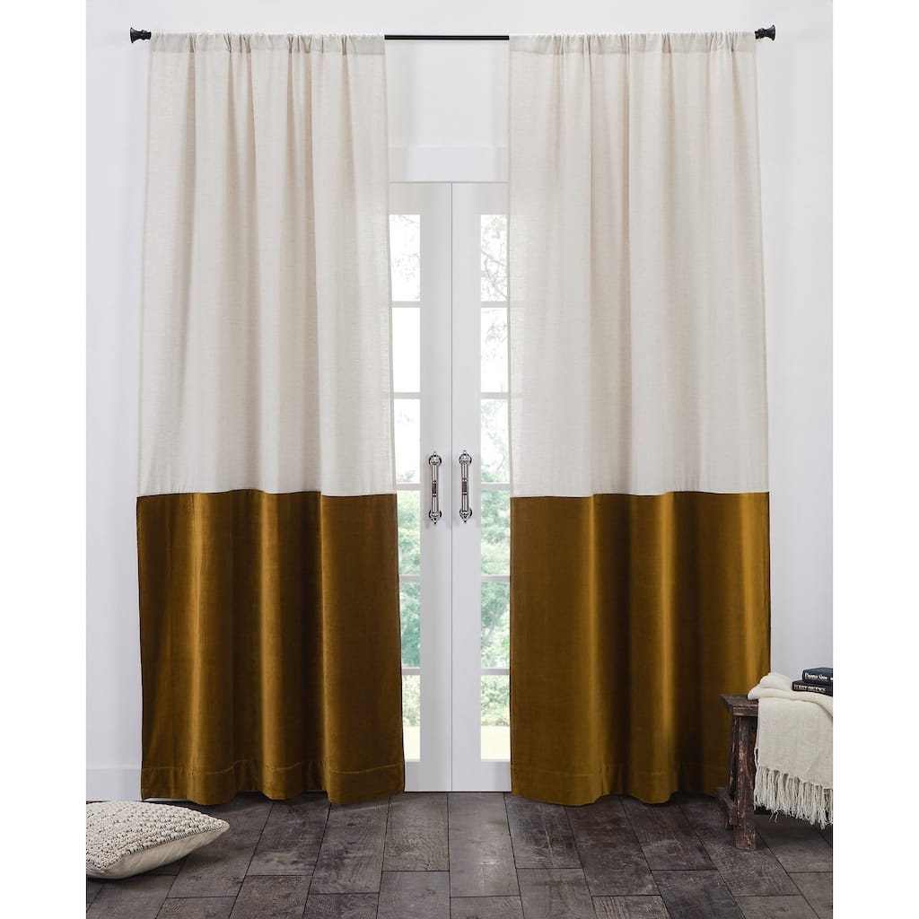 Sowyer Flax/Velvet Curtain, Ochre, 96"