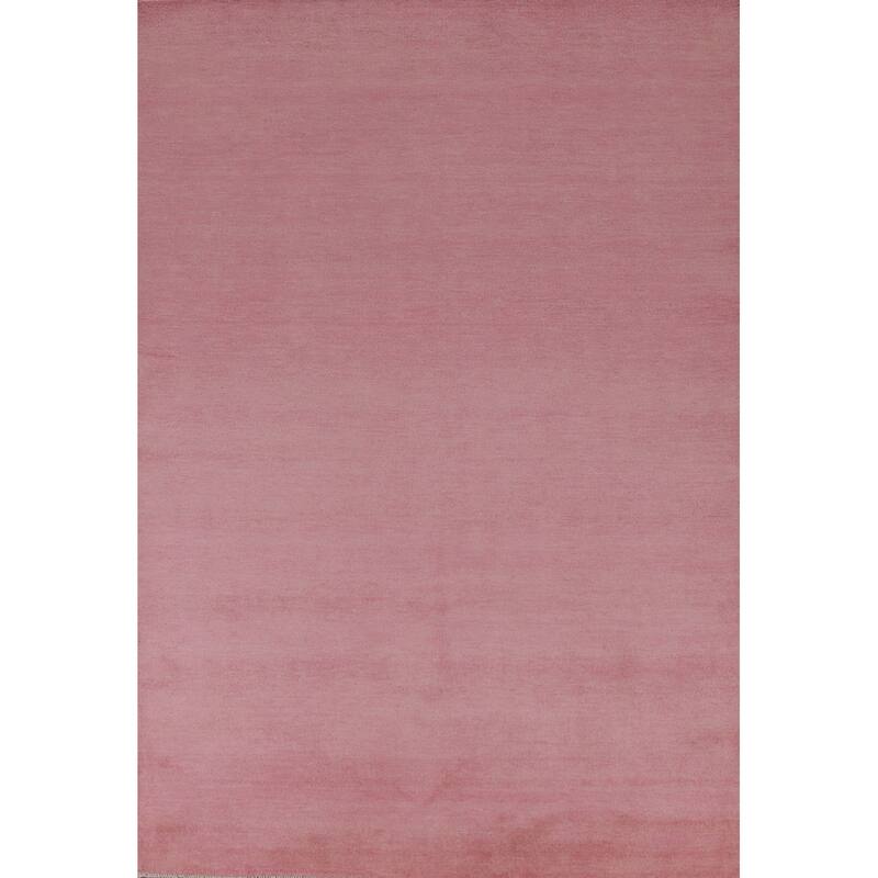 Hand Knotted Oriental 100% Wool Carpet Modern Solid Pink Gabbeh Area Rug - 9' 2'' X 6' 2''