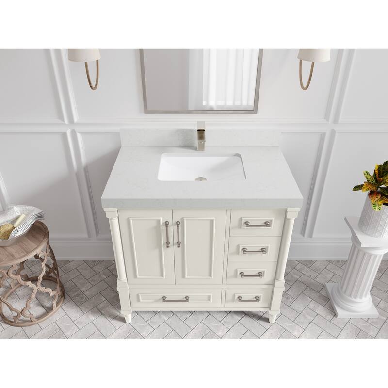 Willow Collections 36 in. W x 22 in. D Aberdeen Center Sink Left Bathroom Vanity with Countertop - 2” Carrara Quartz - Ivory