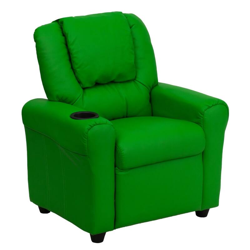 Contemporary Kids Recliner with Cup Holder and Headrest - 24"W x 21.5" - 36.5"D x 27"H - Green Vinyl