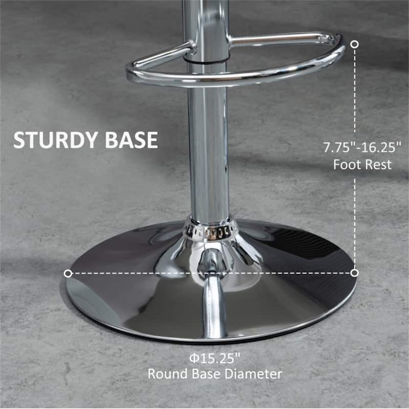 Set of 2 Adjustable Height Silver Steel Bar Stools with Swivel and Footrest for Kitchen - 15.25" W x 15.25" D x 24.5-32.75" H