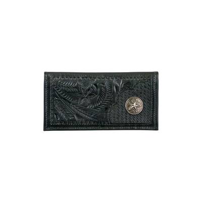 American West Western Wallet Mens Hand Tooled Leather Black 520106 - 7.5 x 3.75