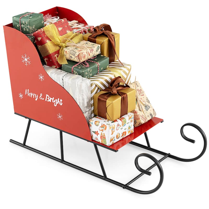 Costway Metal Christmas Santa Sleigh Basket Festive Decorative Sleigh - as pic shows - See Details