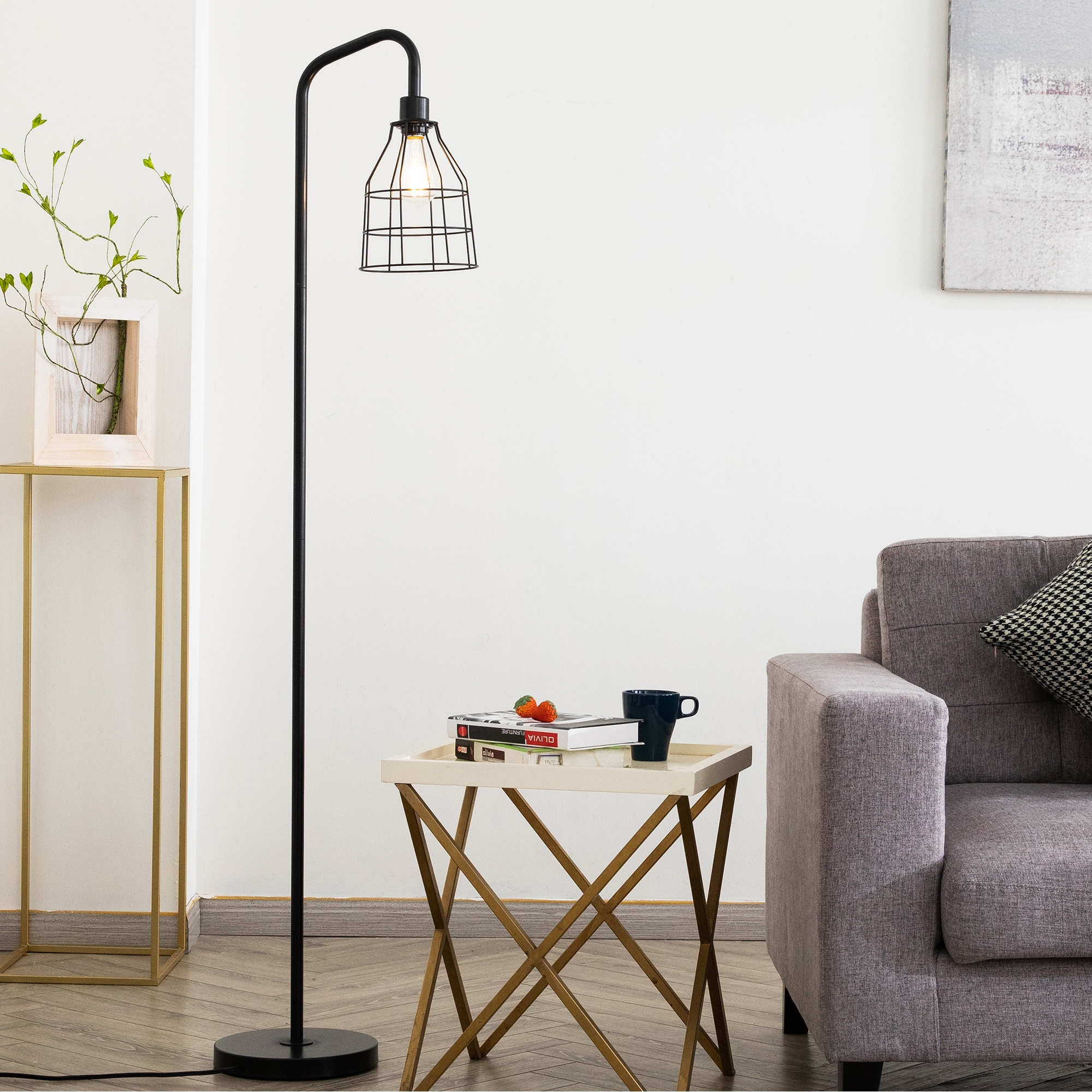 CO Z 68 Retro Industrial Arched Black Floor Lamp Metal Wire Shade
