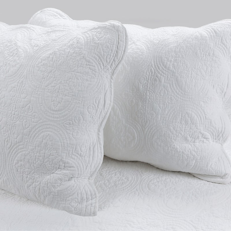 Cozy Line Victorian Medallion Floral Pure Solid White Scalloped Edge 6 Piece Microfiber Daybed Set