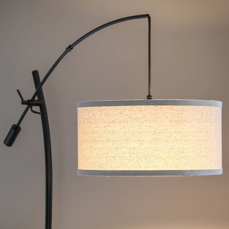 Brightech Grayson 84 in. Mid-Century Modern Height Adjustable LED Floor Lamp with Beige Fabric Drum Shade