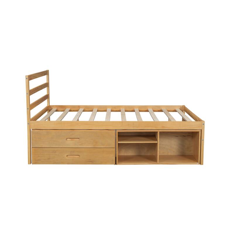 Full Platform Bed with Removable Shelves and Two Drawers, Sturdy Wood Frame for Extra Storage, Modern Look