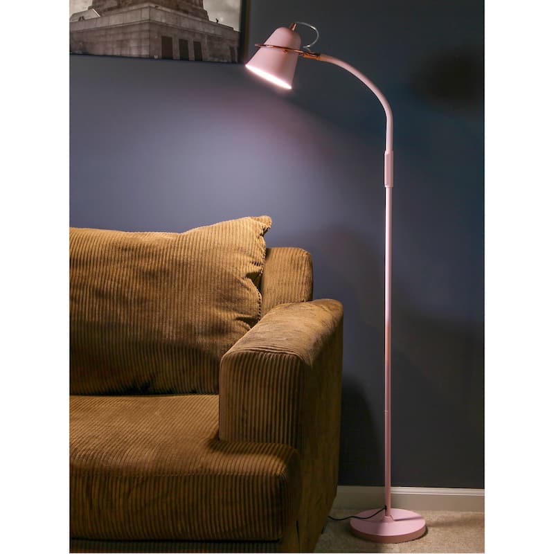 Brightech Zoey 65 in. Pastel Pink Industrial Dimming and Color Temperature Adjustable LED Floor Lamp with Pink Cone Shade
