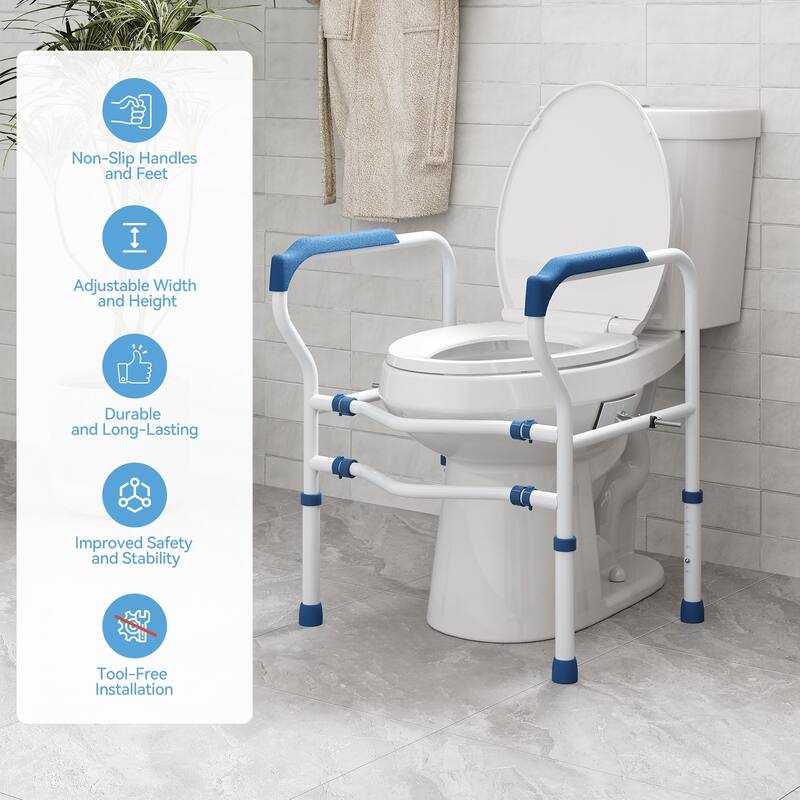 Toilet Safety Frame with Adjustable Width and Height, Anti-Slip Handles and Feet, Capacity up to 300 LBS