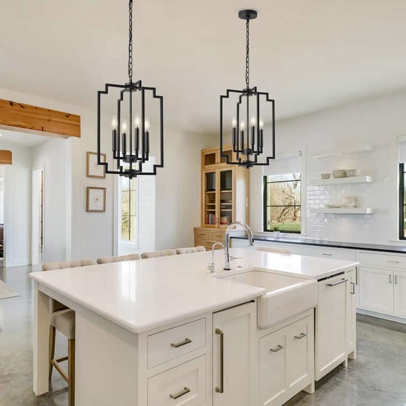 Industrial Black 4-Light Pendant Light with Open Cage Frame