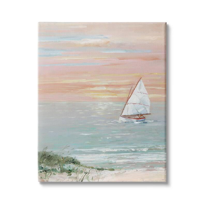 Stupell Traditional Summer Sunset Sailboat Landscape Contemporary Pink Sky Canvas Wall Art - Orange - 30 x 40